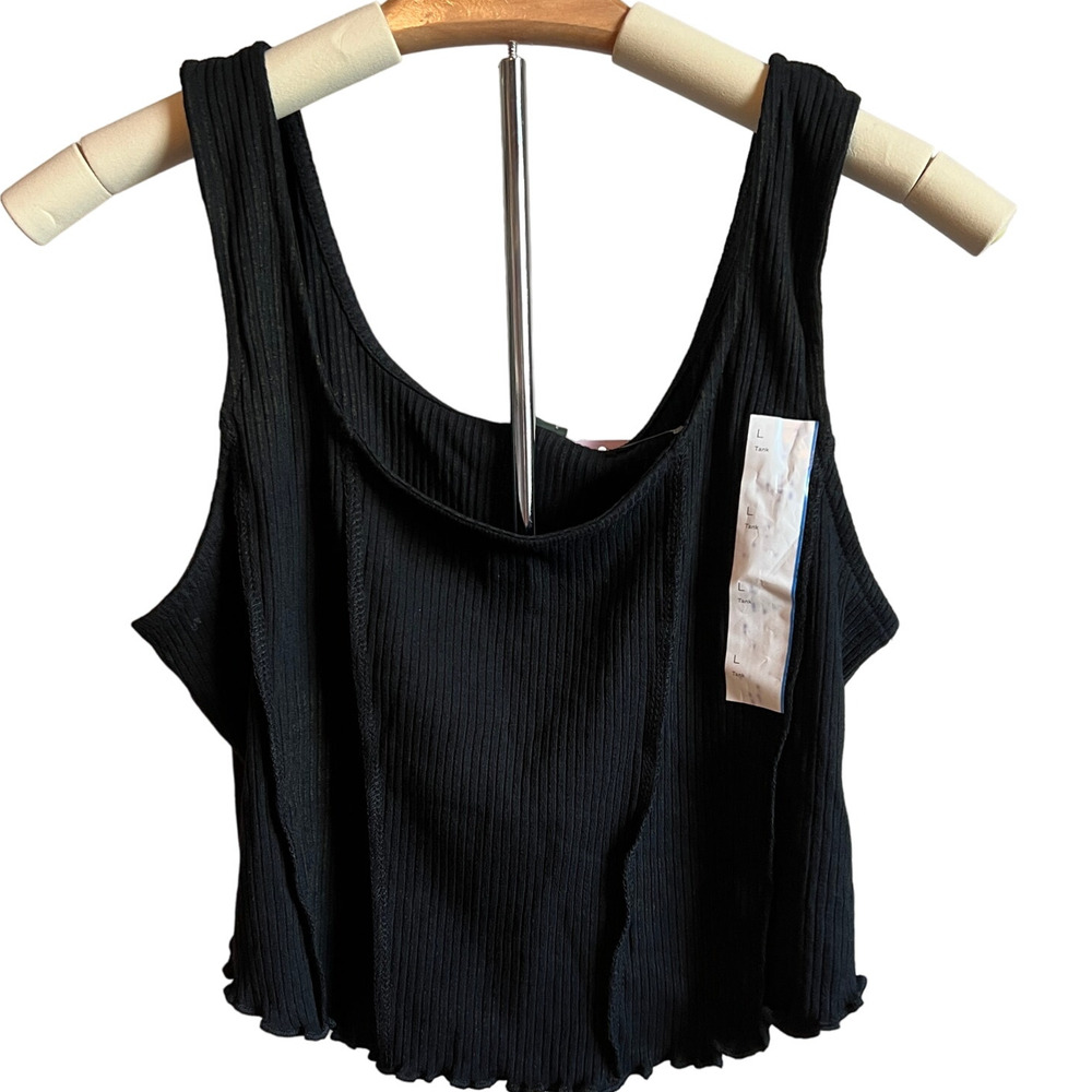 Wild Fable Women's Black Ribbed Ruffle Trim Tank Top - Size XXL - NWT